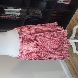 KIM ROGERS Pink Black Checked Pleated Sheer Polyester Overlay Skirt